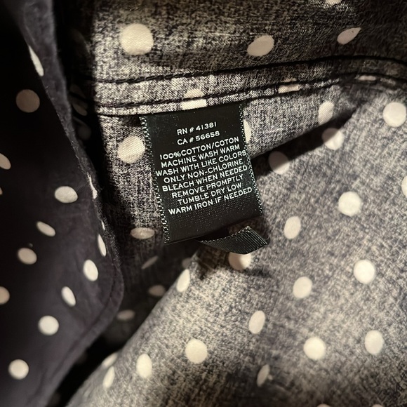 Lauren Ralph Lauren Cotton Navy w/ Dots Button Front Blouse Size M - Picture 4 of 8